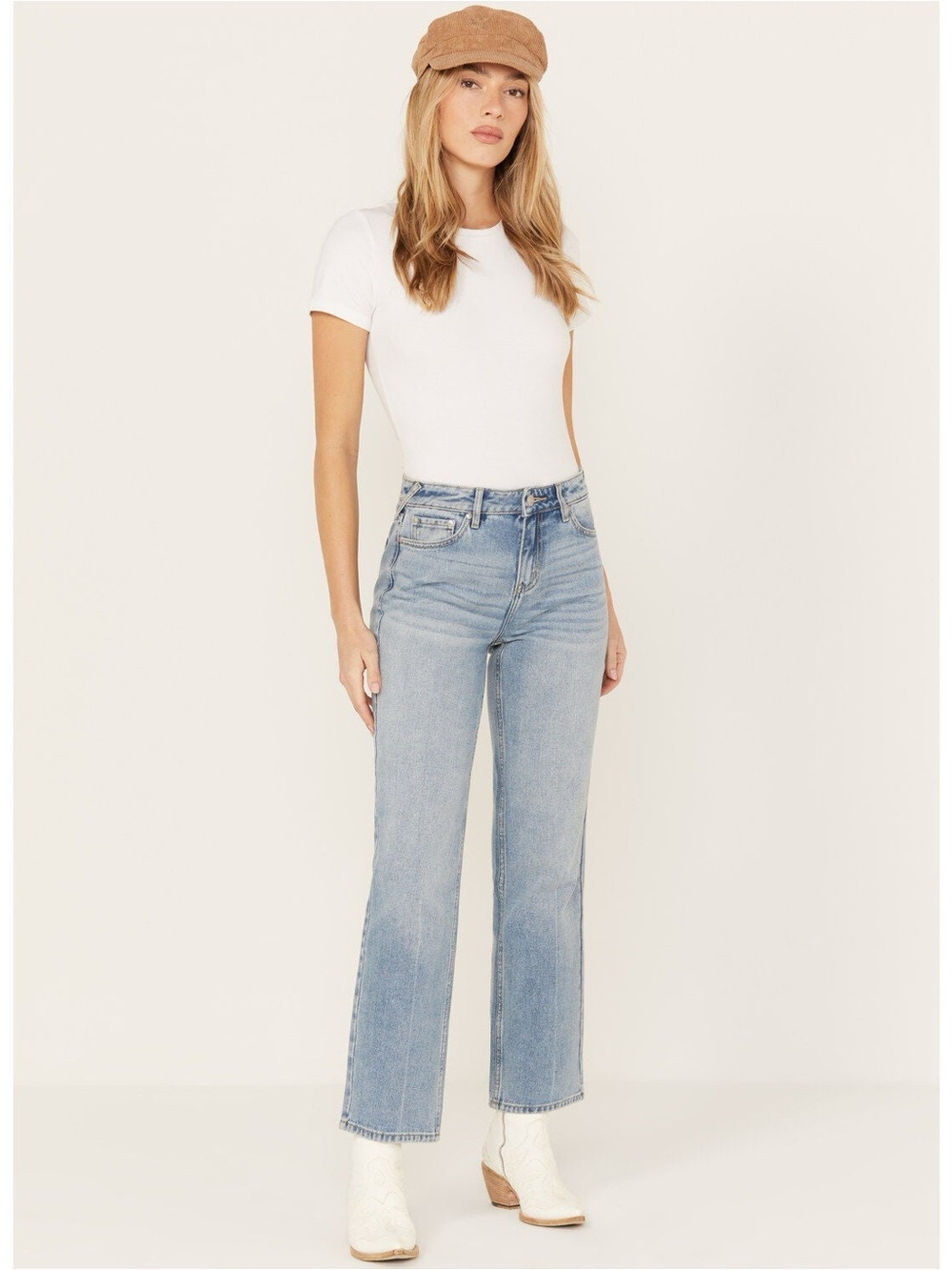 CLEO + WOLF WOMEN'S MEDIUM WASH HIGH RISE SLIM STRAIGHT ANKLE JEANS